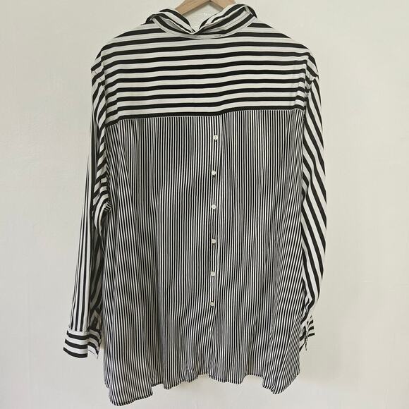 Jane and Delancey Multi Stripe Button Front Blouse 3X Black White - Picture 5 of 7